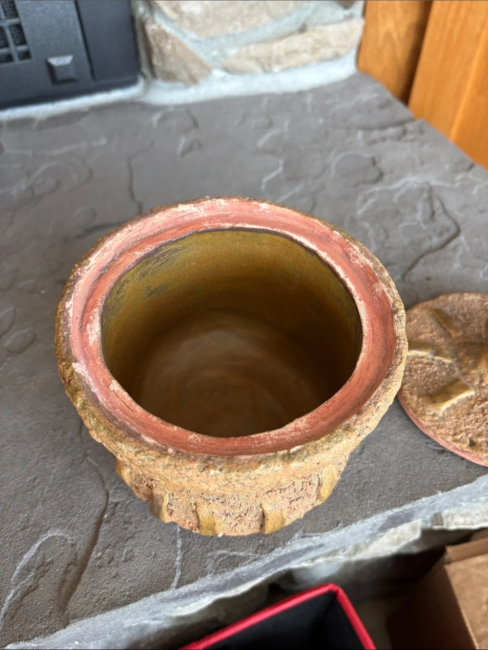 Brutalist Textured Decorative Lidded Jar in Rusty Brown